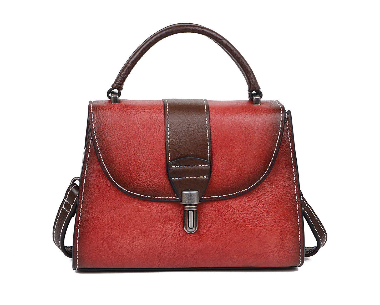 Top Layer Cowhide Fashion Small Bag Retro Style Rubbed Color