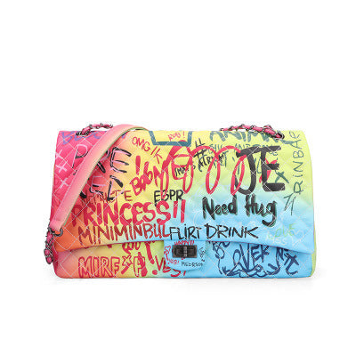 Sac à bandoulière à chaîne en losange parfumé de style coréen avec graffitis colorés