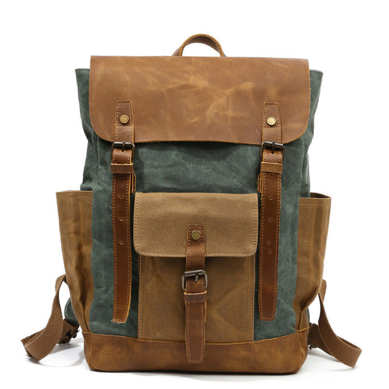 Men's Canvas Crazy Horse Leather Travel Backpack