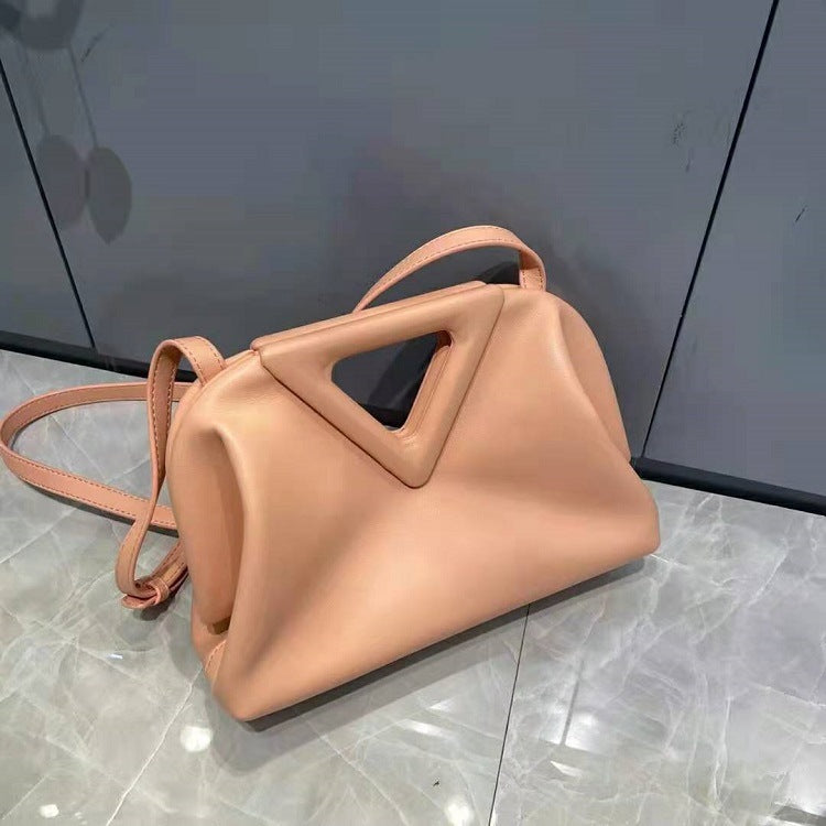 Nouveau sac à main en cuir pour femme avec clip en forme de triangle inversé, couleur bonbon, sac messager, sac à bandoulière, sac à main, pochette