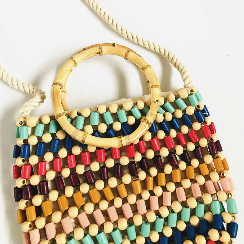 Sac à bandoulière tressé en perles fait main pour femme