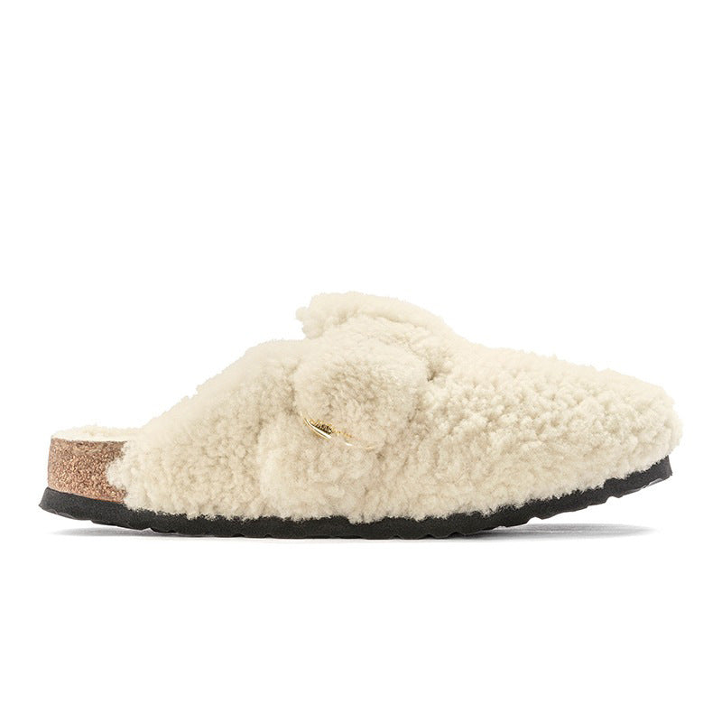 Women's Fleece-lined Baotou Cork Fluffy Slippers