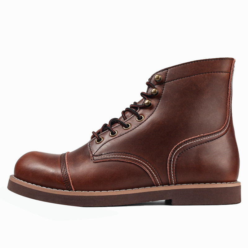 Botas Martin de piel de vaca retro, botas militares de cuero encerado con aceite para hombres, botas de trabajo