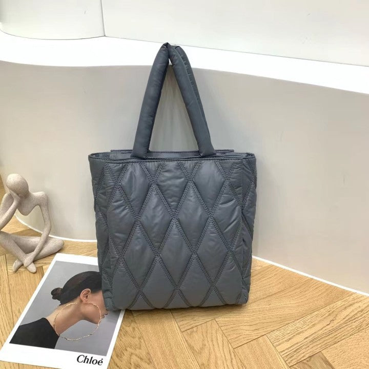 Sac à bandoulière en toile à carreaux diamantés pour femme, grande capacité, rembourré, simple et décontracté