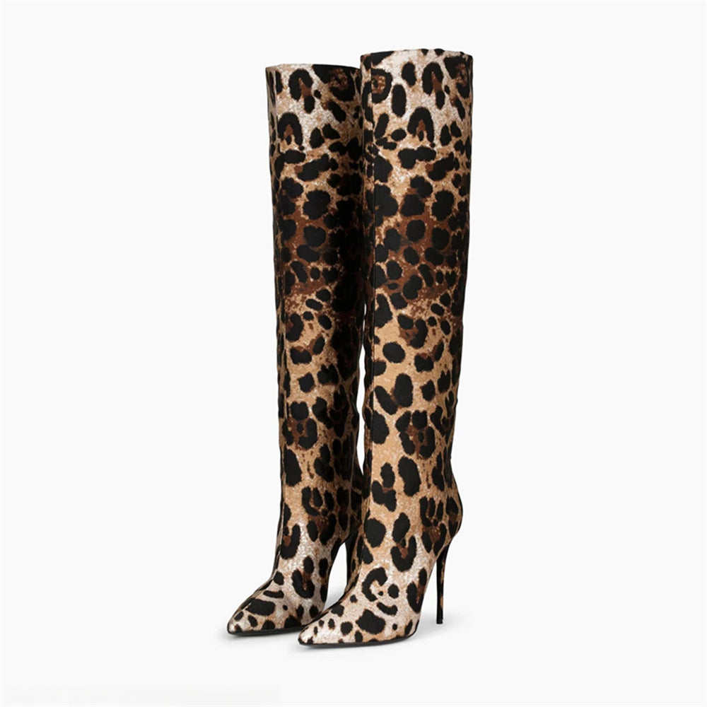 Women's Fashion Pointed Stiletto Heel Leopard Print Boots