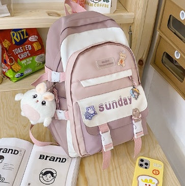 Women's Design Contrast Color Niche Backpack Girl Mori Japanese Style Male High School Student Simple College Students Bag