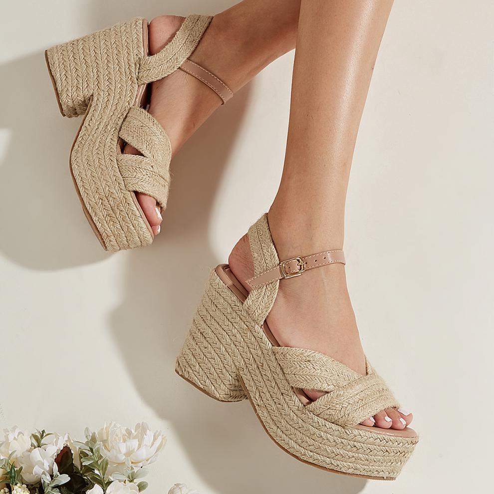 Sandalias de cuña con plataforma de cáñamo para mujer, estilo europeo y americano