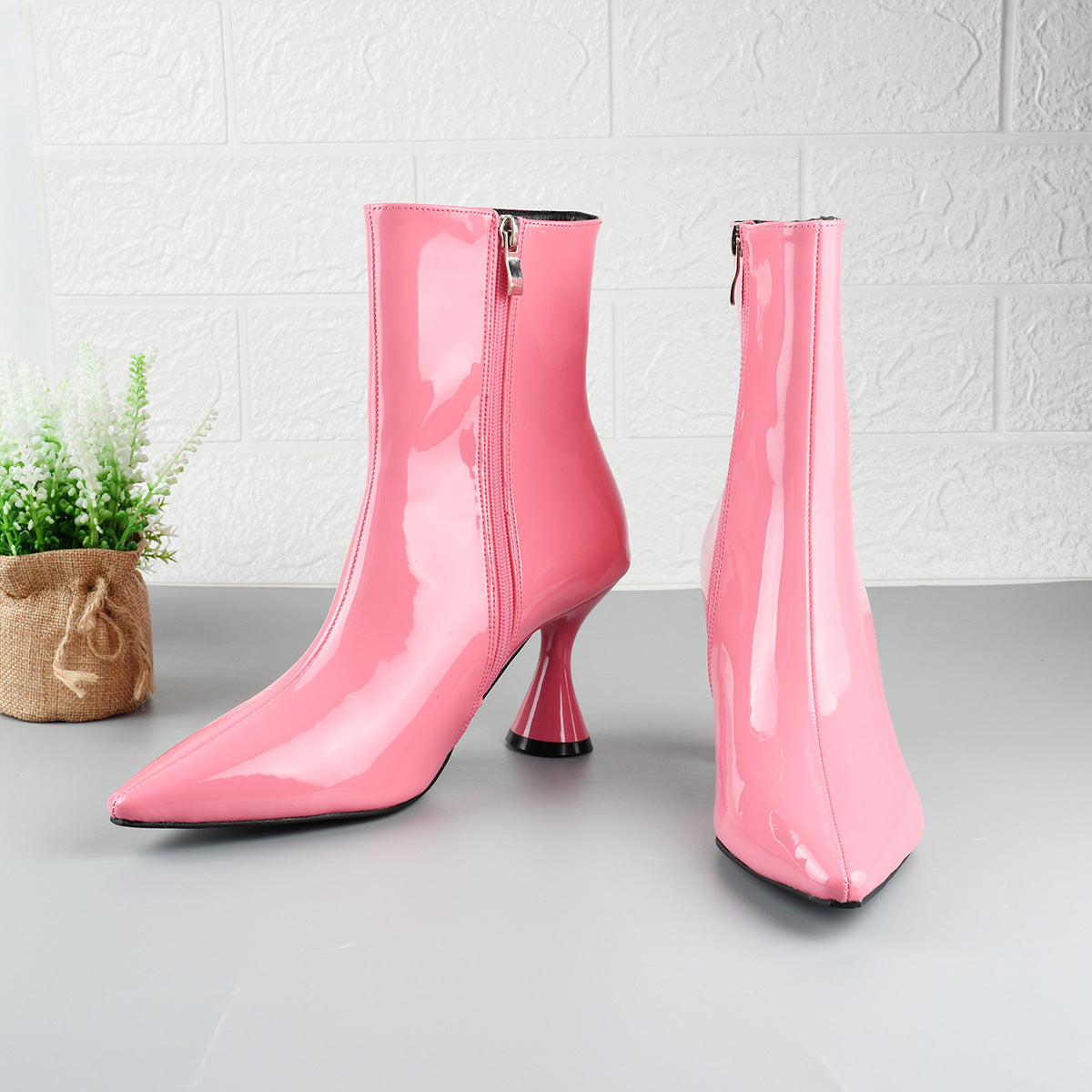 Women Boots Pointed Toe Ankle Boots Side Zipper Shoes