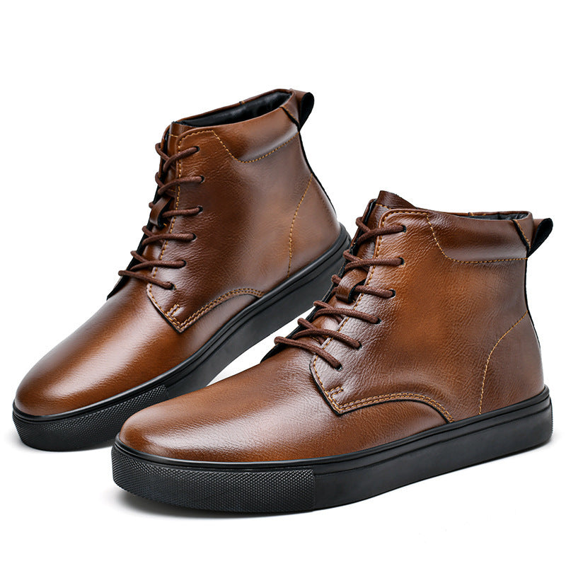 Bottes Martens plates décontractées en cuir de vache pour hommes, chaussures montantes de grande taille