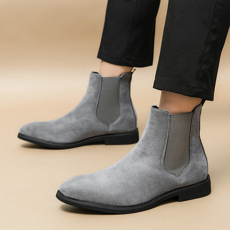 Zapatos de cuero con punta alta y talla grande, botas Chelsea con punta británica para hombre