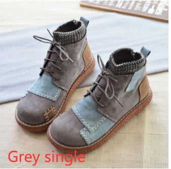 Color-block Round-toe Thick-soled Big-toe Cotton Shoes With Fleece