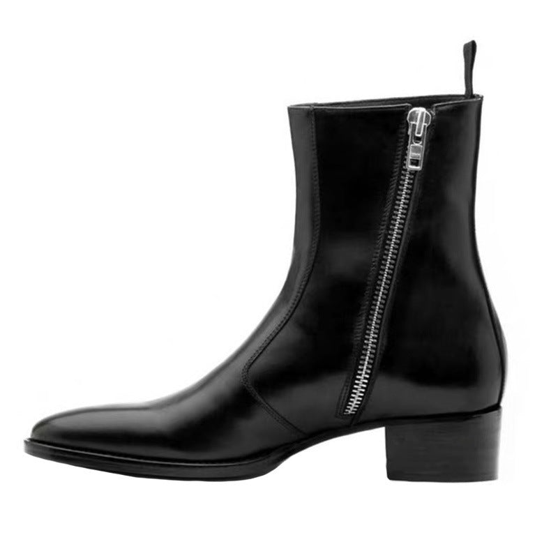 Botas altas estilo martin de cuero con cremallera y punta puntiaguda