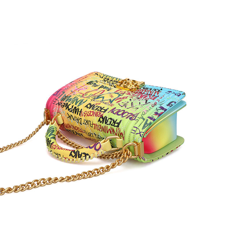 Bolso de mujer Bolso de moda Bolso de cadena romboidal Bolso de grafiti de colores