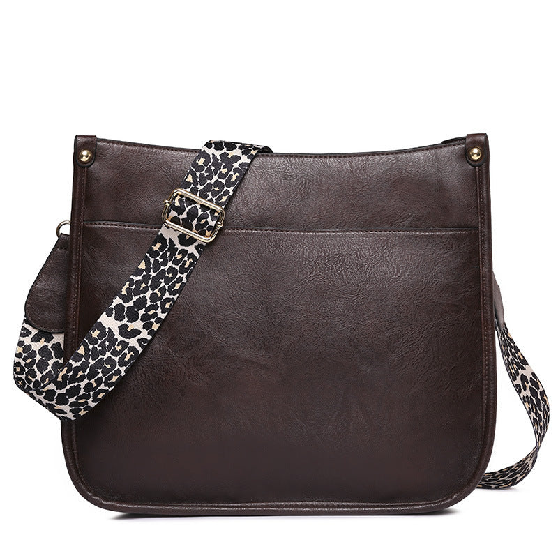 PU Leather Casual Shoulder Messenger Bag Leopard Print Shoulder Strap Tote Bag Large Capacity Minimalist Design