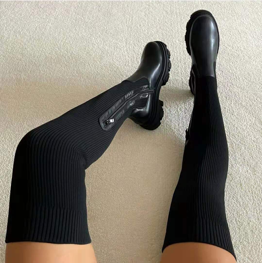 Calcetines Botas Mujer Punto Plataforma Botas por encima de la rodilla