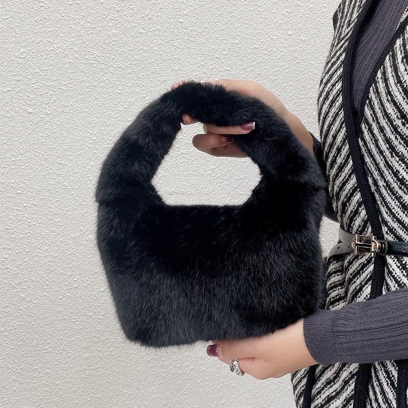 Women's Faux Fur Mink Plush Trapezoidal Wrist Bag