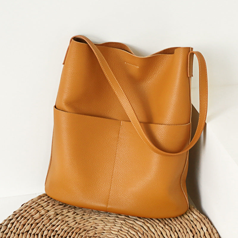 First Layer Cowhide Simple Oak Cowhide Shoulder Bag