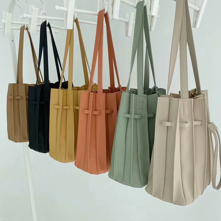 Pleated One Shoulder Folding Bucket Bag