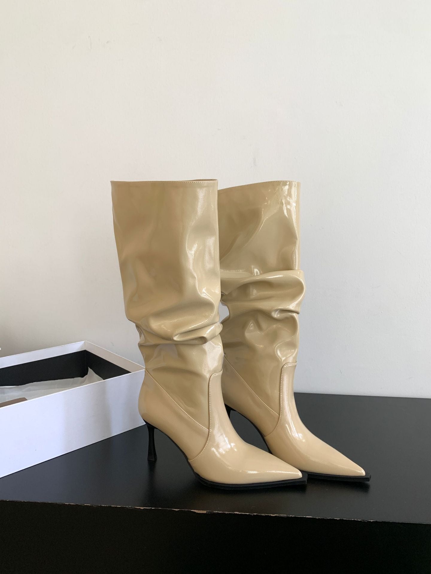 Bottes longues à talons hauts et bout pointu pour femme, noires