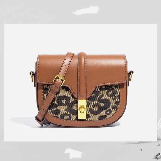 Bolso pequeño con estampado de leopardo para mujer, bolso de hombro con hebilla de bloqueo