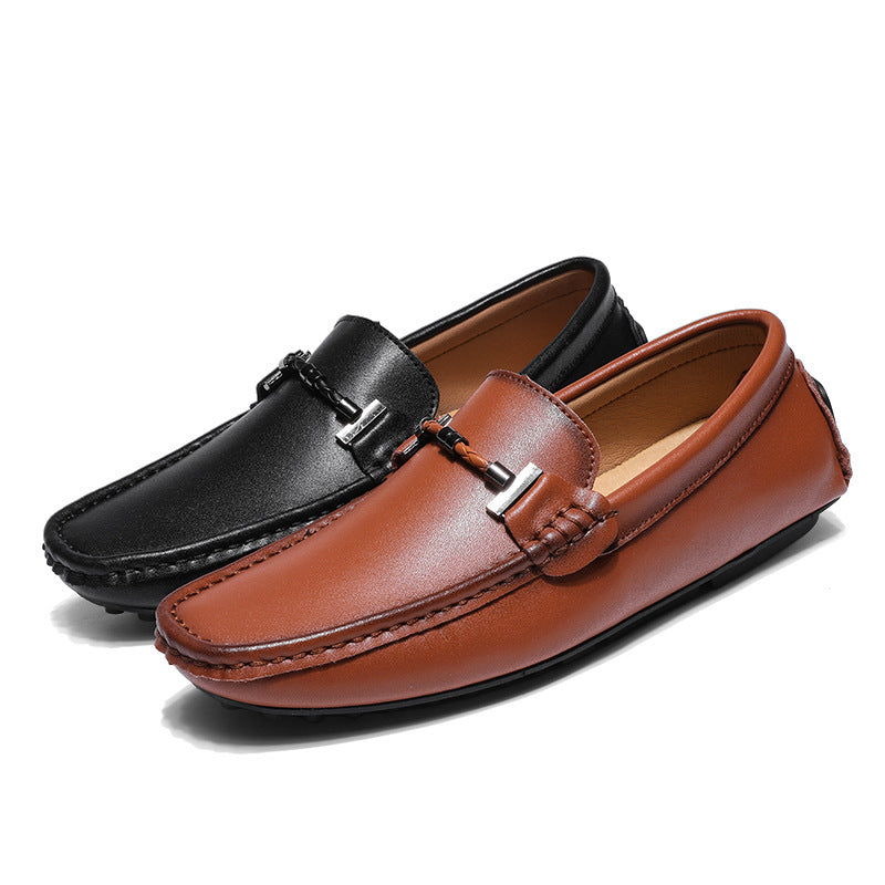 Zapatos casuales de cuero de moda británica de talla grande para hombre