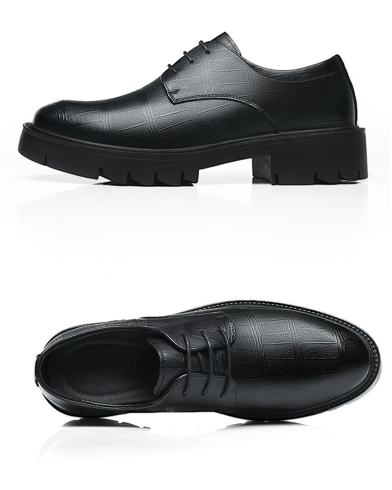 Zapatos formales de negocios de cuero de vaca negro con aumento de altura interior de 10 cm para hombre