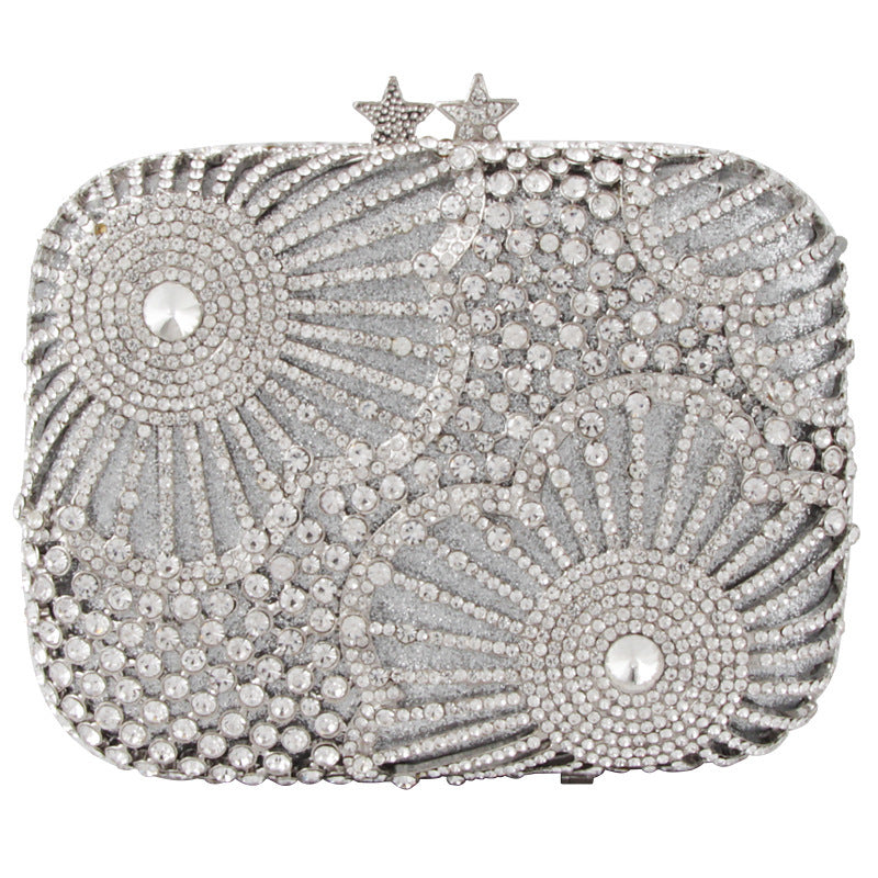 Female Fashion Star Flower Rhinestone Clutch Dinner Bag