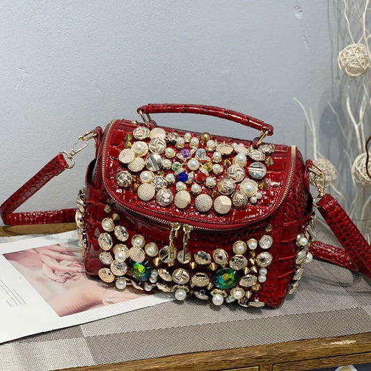 Sac à bandoulière en strass et perles pour femme