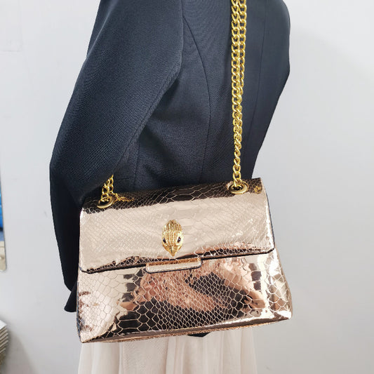 Sac à bandoulière en peau de serpent avec motif aigle champagne