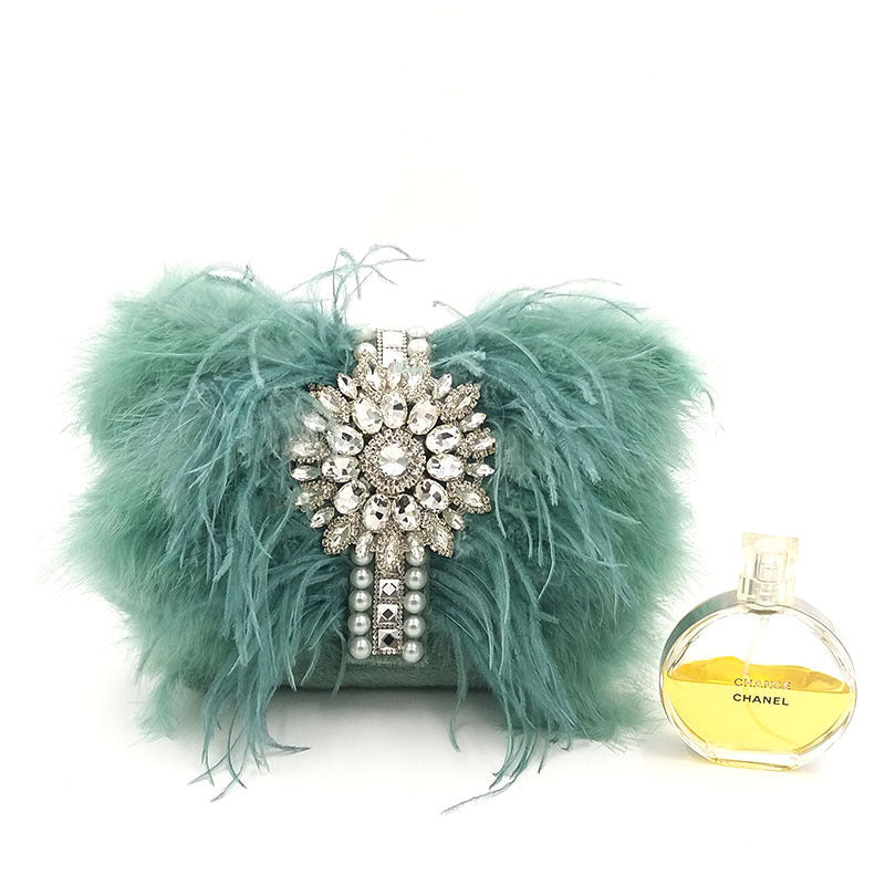 Celebrity Clutch Shiny Ostrich Hair Bag