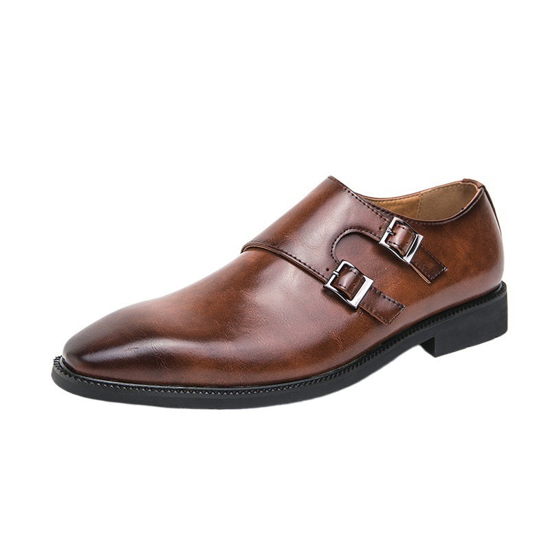 Zapatos formales de negocios de cuero para hombre, zapatos casuales de tres piezas con hebilla Mengke para oficina y boda