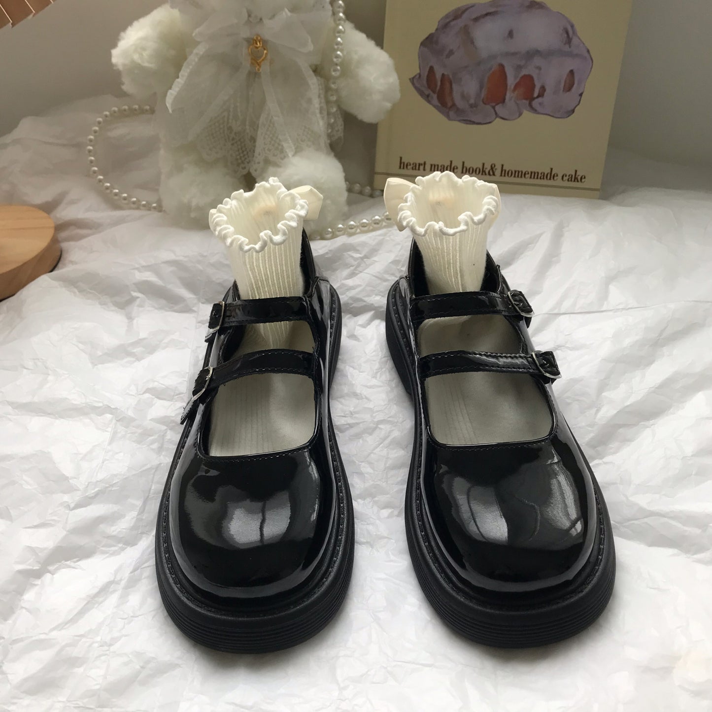 Chaussures en cuir noires rétro de style anglais pour femmes, ligne de fées avec Mary Jane