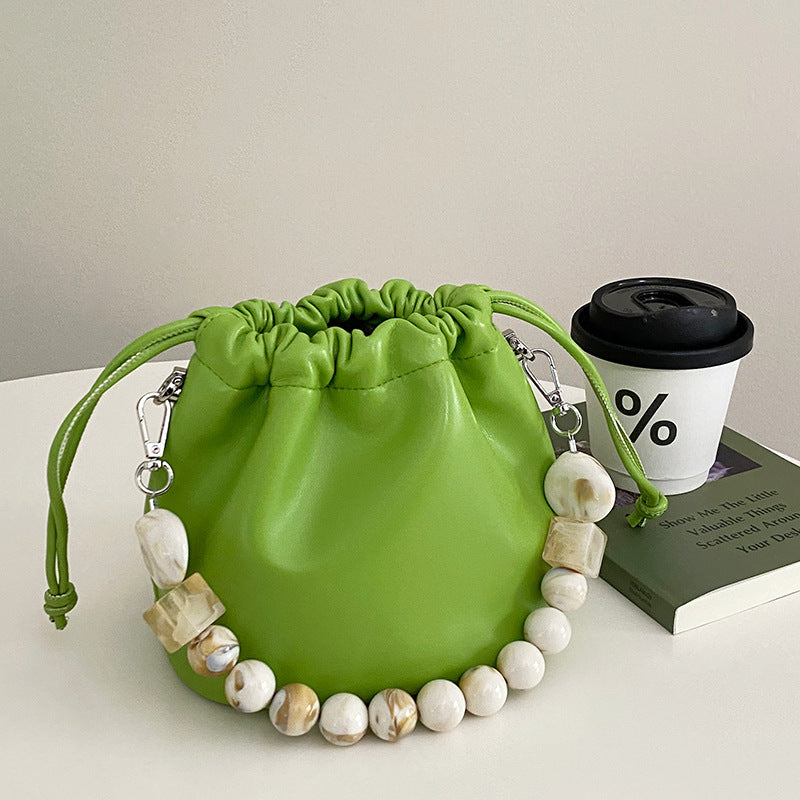 Gentle Cloud Bucket Drawstring Pleated Bead Chain Pouch