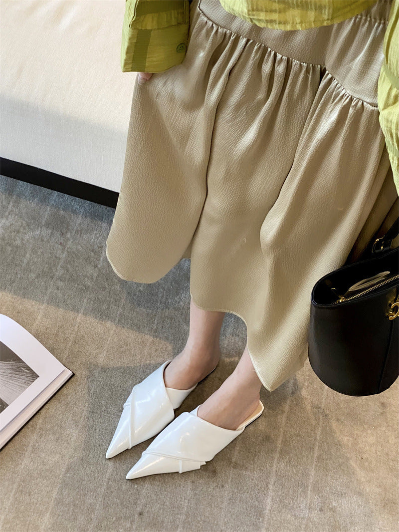 Fashion Korean Style Pointed-toe Flat Heel Casual Cross Back Empty Slippers Toe Cap