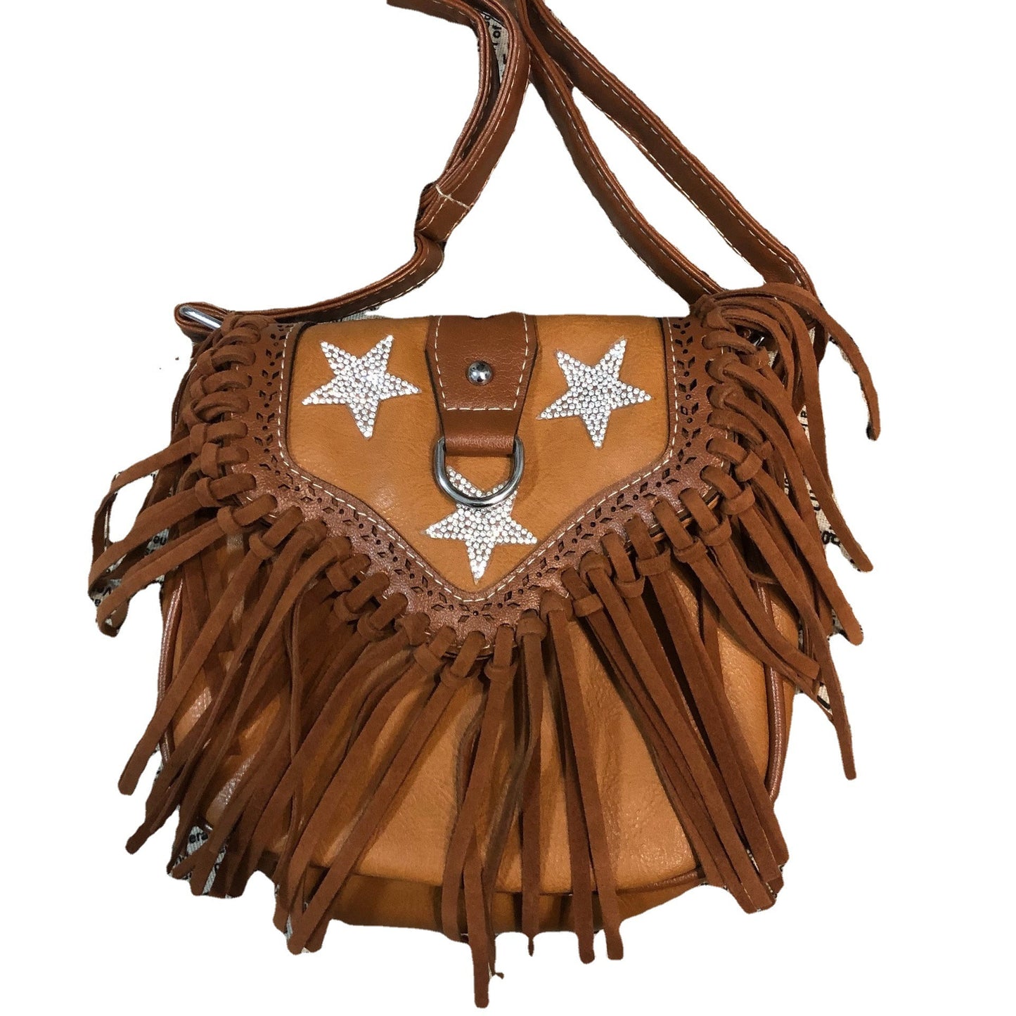 Bolso bandolera con borlas y lentejuelas con forma de estrella de cinco puntas de estilo retro minoritario