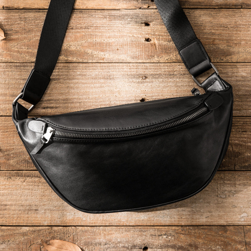 Petit sac de poitrine en cuir de vache souple pour homme, sacoche messager en cuir de grande capacité