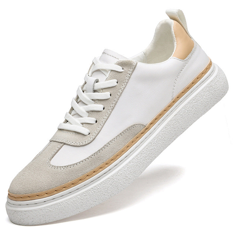 Thick-soled Sneakers Stitching Top Layer Cowhide Trendy Casual Sneaker