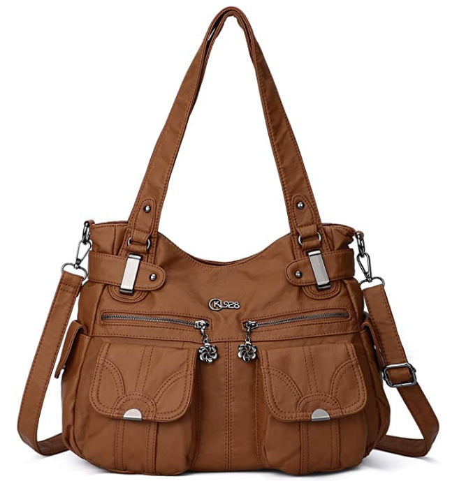 Bolso bandolera portátil de cuero suave para mujer, moderno, con bolsillo con cremallera, suave, informal