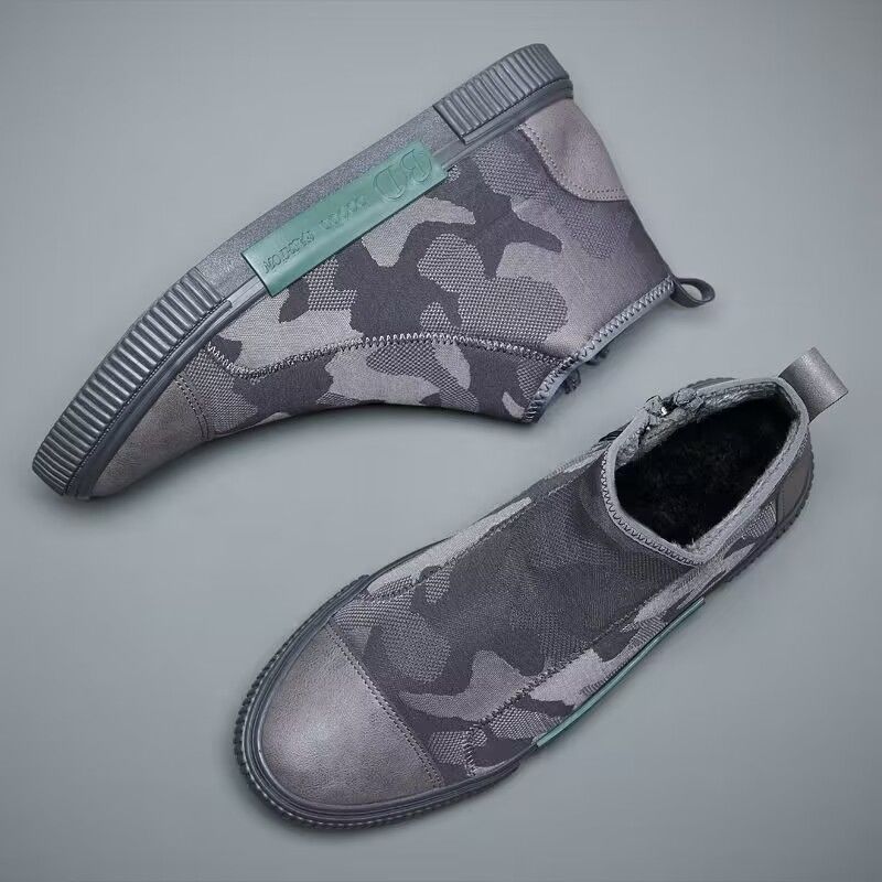 Chaussures montantes en toile pour hommes, chaussures décontractées polyvalentes et respirantes, tendance camouflage, à enfiler