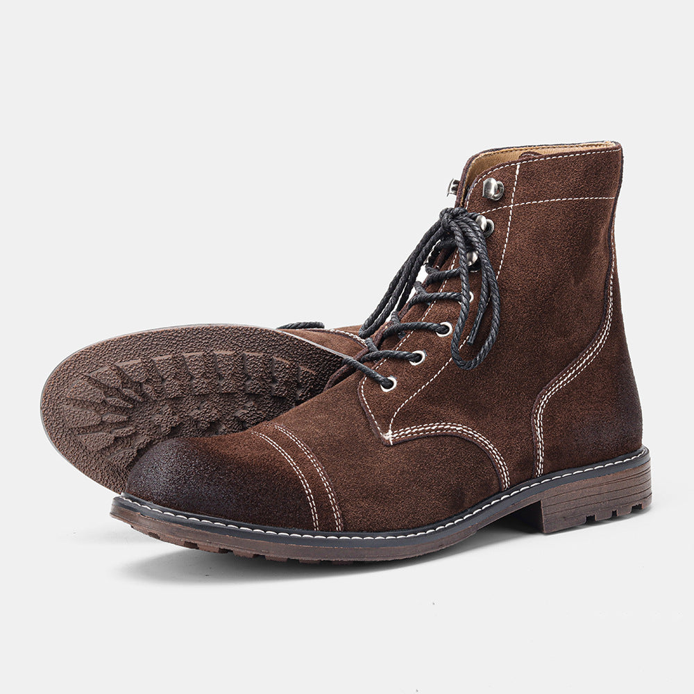 American Retro First Layer Calfskin Workwear Martin Boots