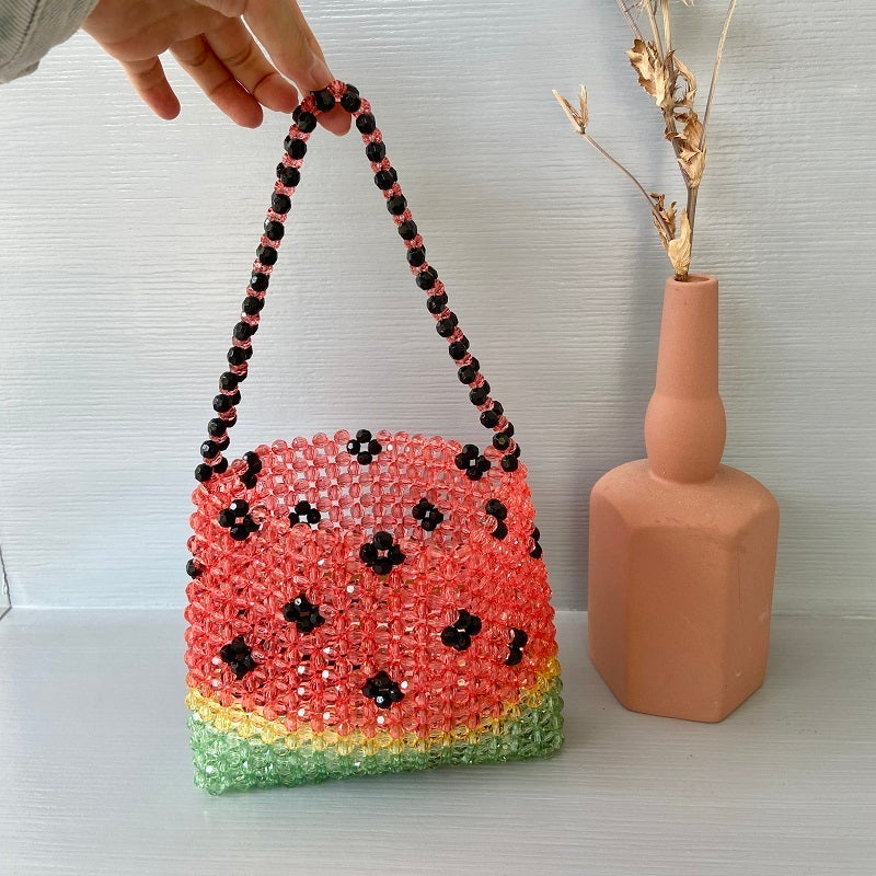 Bolso de mano informal con cuentas y diseño de sandía hecho a mano para mujer