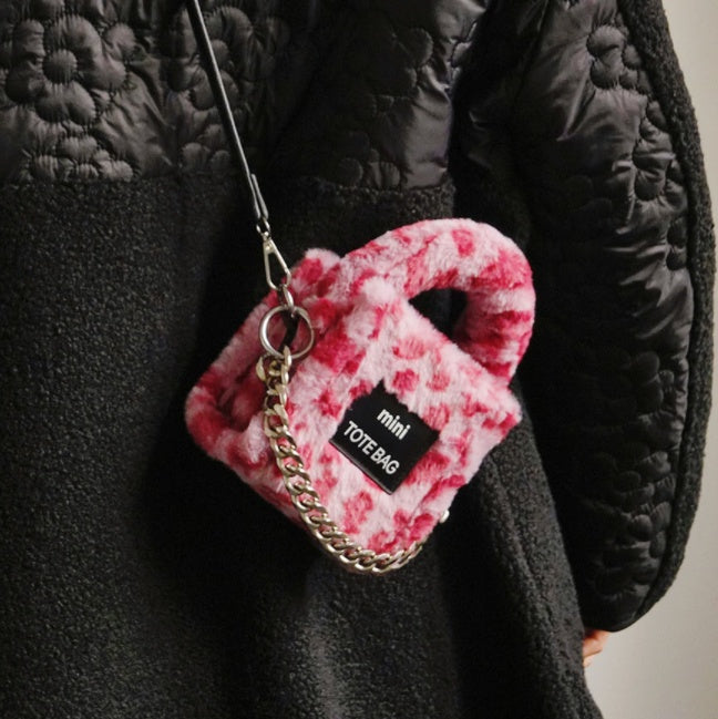 Mini sac mignon en peluche pour femme avec chaîne pour l'automne et l'hiver