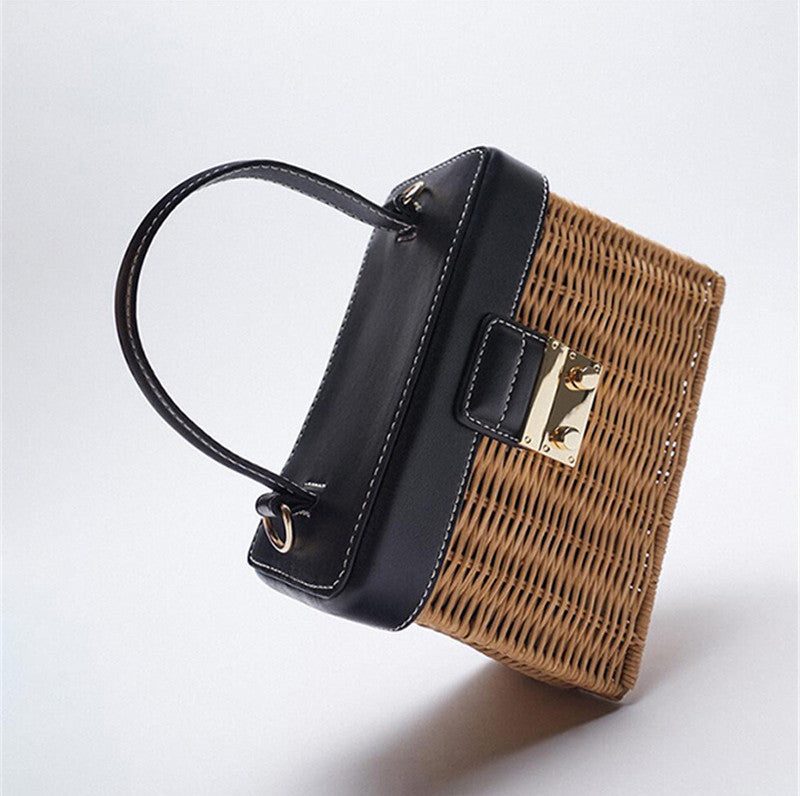 Hand Woven Fashion Handbag With Metal Buckle