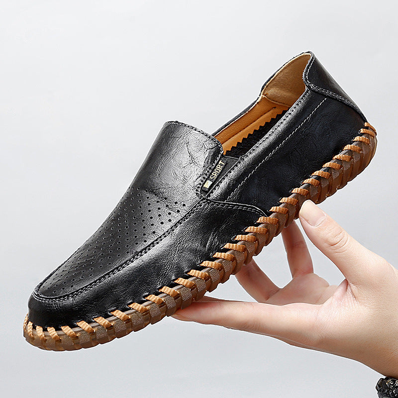 Chaussures pour hommes grande taille en cuir authentique respirant creux