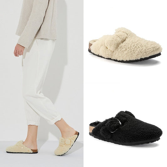 Women's Fleece-lined Baotou Cork Fluffy Slippers