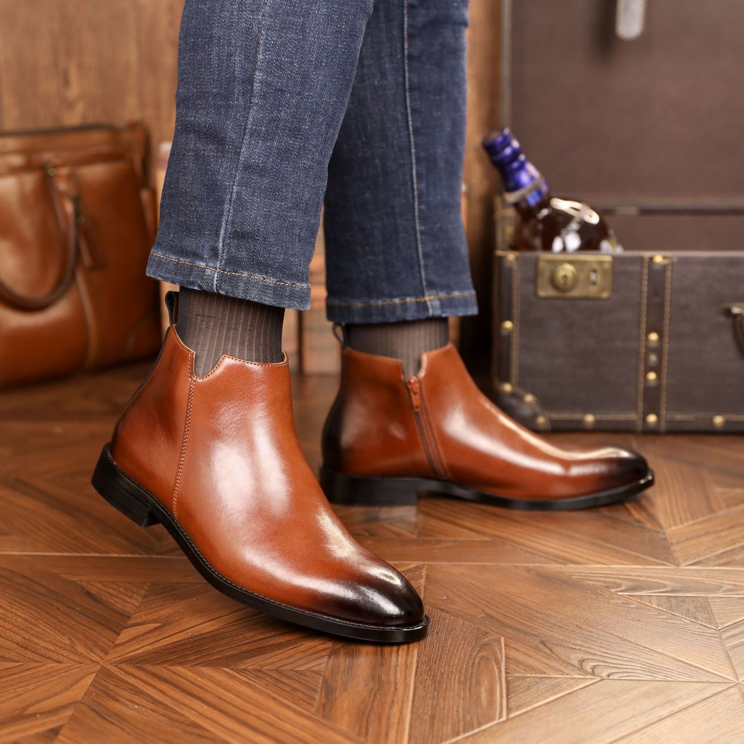 Botas Martin de cuero estilo británico con cremallera lateral para hombre