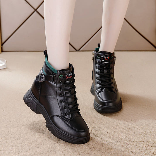 Leisure Height Increasing Insole Lace-up Side Zip Short Tube Boots