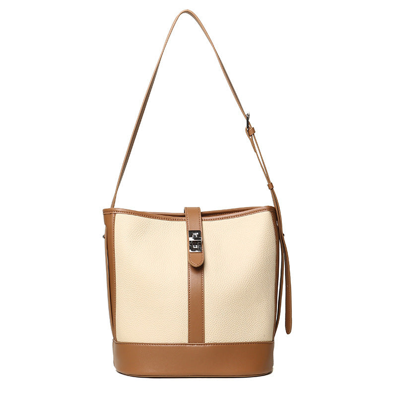 Sac à bandoulière simple en cuir de vachette de grande capacité pour femme