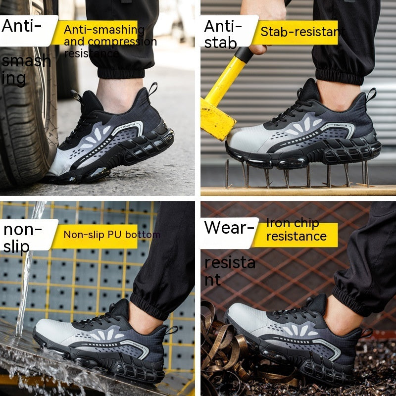 Chaussures de sécurité de travail respirantes et absorbantes de chocs en Flyknit mince, résistantes à l'usure, anti-écrasement et anti-pénétration