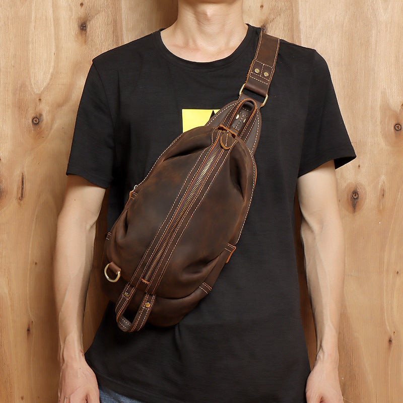 Men's Chest Bag Genuine Leather Retro Casual Top Layer